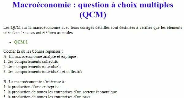 Macroéconomie : questions à choix multiples (QCM)